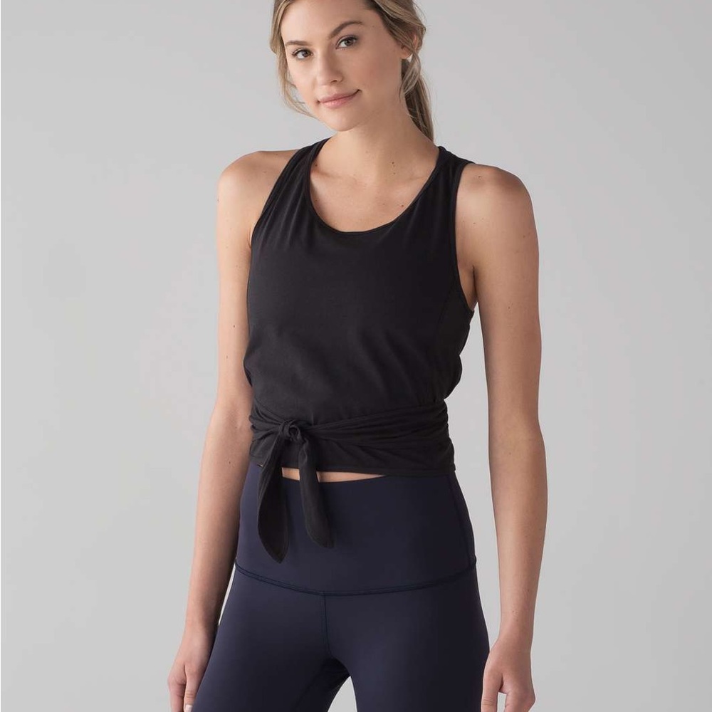 Black Tie-Front Tank with Built-In Bra